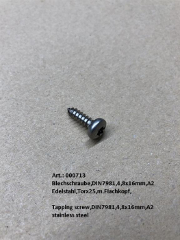 Tapping screw,DIN7981,4,8x16mm,A2 stainless steel