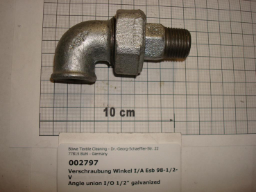 Elbow union,98V15,I/O,1/2",conical sealing,galvanized