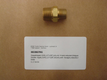 Double nipple,3245,1/2"x3/8",AGxAG,with hexagon,reduced,red brass