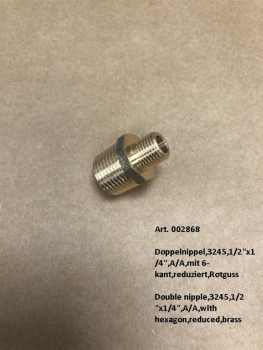 Double nipple,3245,1/2 "x1/4",A/A,with hexagon,reduced,brass