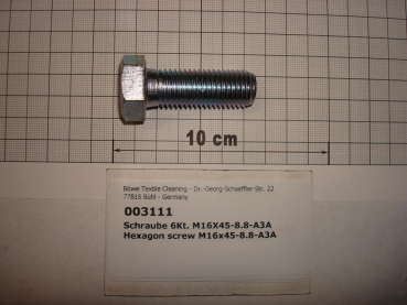 Hexagon screw DIN933,M16x45mm,8.8,galvanized