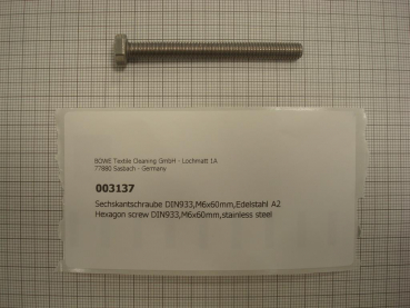 Hexagon screw DIN933,M6x60mm,8.8, galvanized