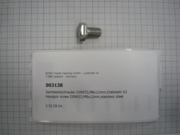 Hexagon screw DIN933,M8x12mm,stainless steel
