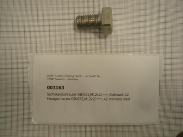 Hexagon screw DIN933,M12x20mm,A2 stainless steel