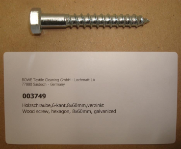 Wood screw, hexagon, 8x60mm, galvanized