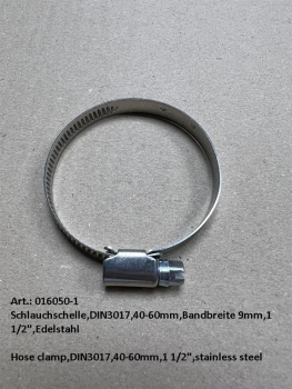 Hose clamp,DIN3017,40-60mm,1 1/2",stainless steel
