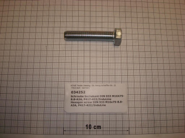 Hexagon screw DIN933,M16x75mm,8.8,galvanized, P417-422/InduLine