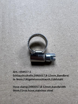 Hose clamp,DIN3017,8-12mm,bandwidth 9mm,f.iron hose,stainless steel
