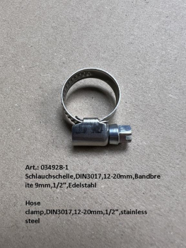 Hose clamp,DIN3017,12-20mm,1/2",stainless steel
