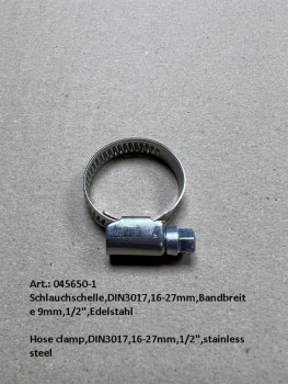 Hose clamp,DIN3017,16-27mm,1/2",stainless steel