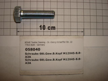 Hexagon screw DIN933,M12x45mm,8.8,galvanized