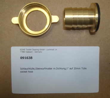 Hose nozzle w.seal,1"-19mm,internal thread,brass
