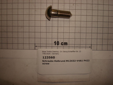 Semicircular screw,M12x32mm,stainless steel