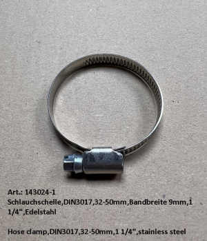 Hose clamp,DIN3017,32-50mm,1 1/4",stainless steel