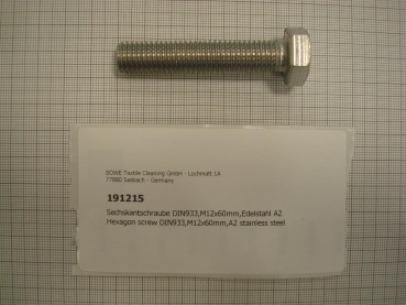 Hexagon screw DIN933,M12x60mm,A2 stainless steel