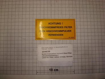 Label for filter, colour orange, German