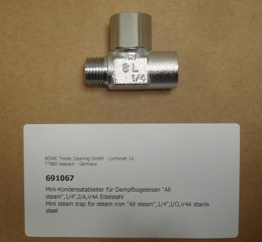 Mini steam trap for steam iron "All steam",I/O R1/4",V4A stainless steel