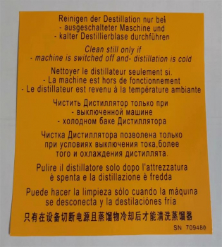 Warning label 4 languages "still cleaning",80x110mm,yellow