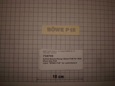 Label "BÖWE P18" for switchboard