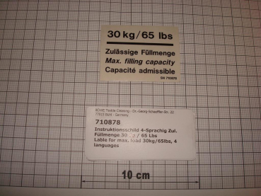 Lable for max. load 30kg/65lbs, 4 languages