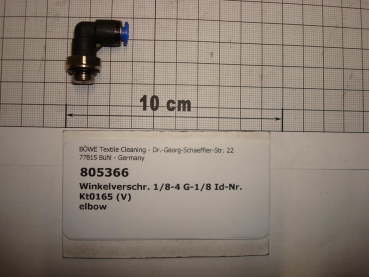 Elbow plug connector,1/8"x4mm,plastic,for Hörbiger valve block