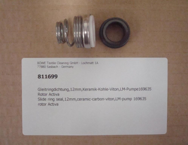 Slide ring seal,12mm,ceramic-carbon-viton, LM-pump 169635 rotor Activa